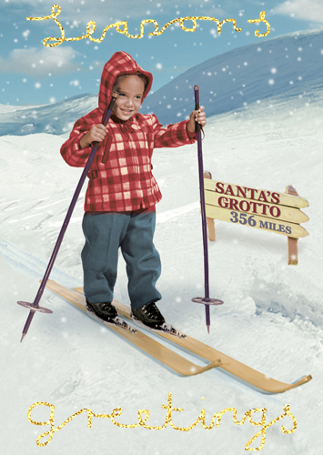 Skiing Boy Pack of 5 Christmas Greeting Cards by Max Hernn